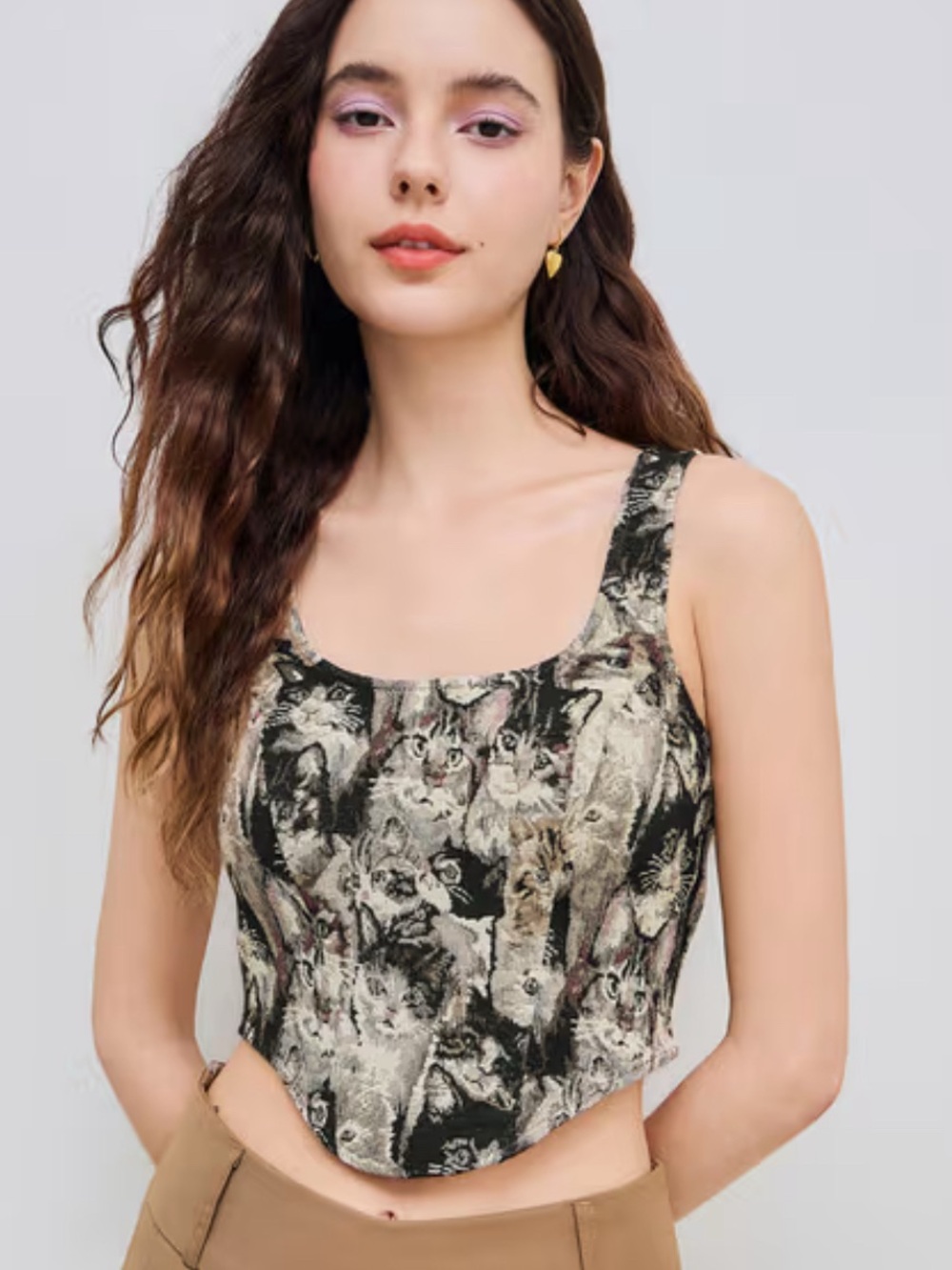 Cider Jacquard Cat Corset, Zip-Up Embroidered Crop Top, Renaissance Festival, L